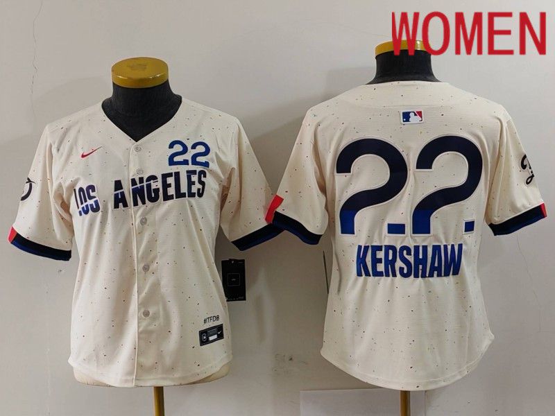 Women Los Angeles Dodgers #22 Kershaw Cream Fashion Nike Game MLB Jersey style 703->women mlb jersey->Women Jersey